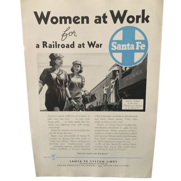 Vintage 1943 Santa Fe Railway Women at Work Ad Advertisement - Picture 2 of 4